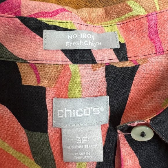 Chicos 3P Shirt Womens 16P 18P No Iron Linen Tropical Fresh Chic Coral Button Up - Picture 8 of 9